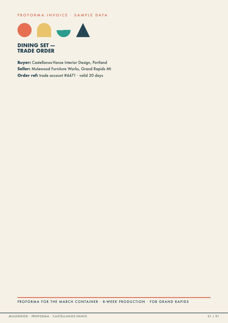 Mid century modern proforma invoice